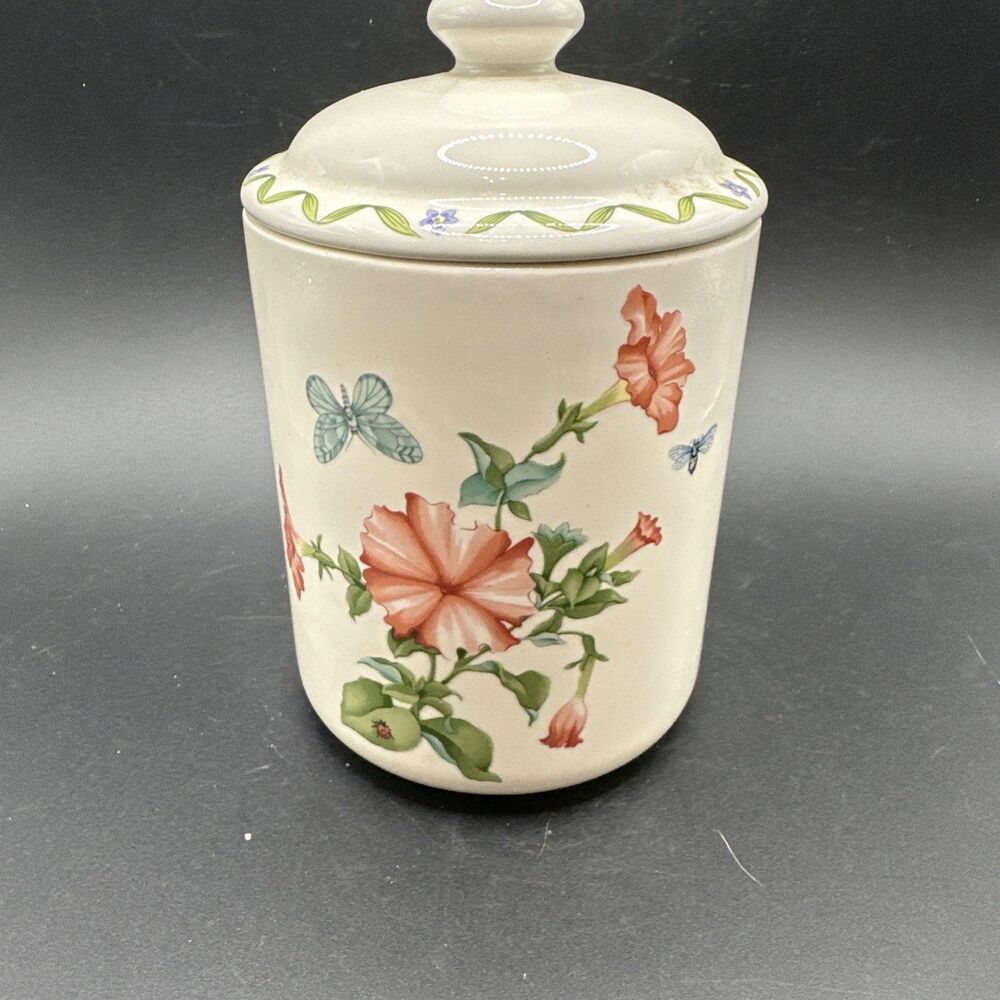Vintage Floral Butterfly Windermere Garden Ceramic Canister with Lid Japan